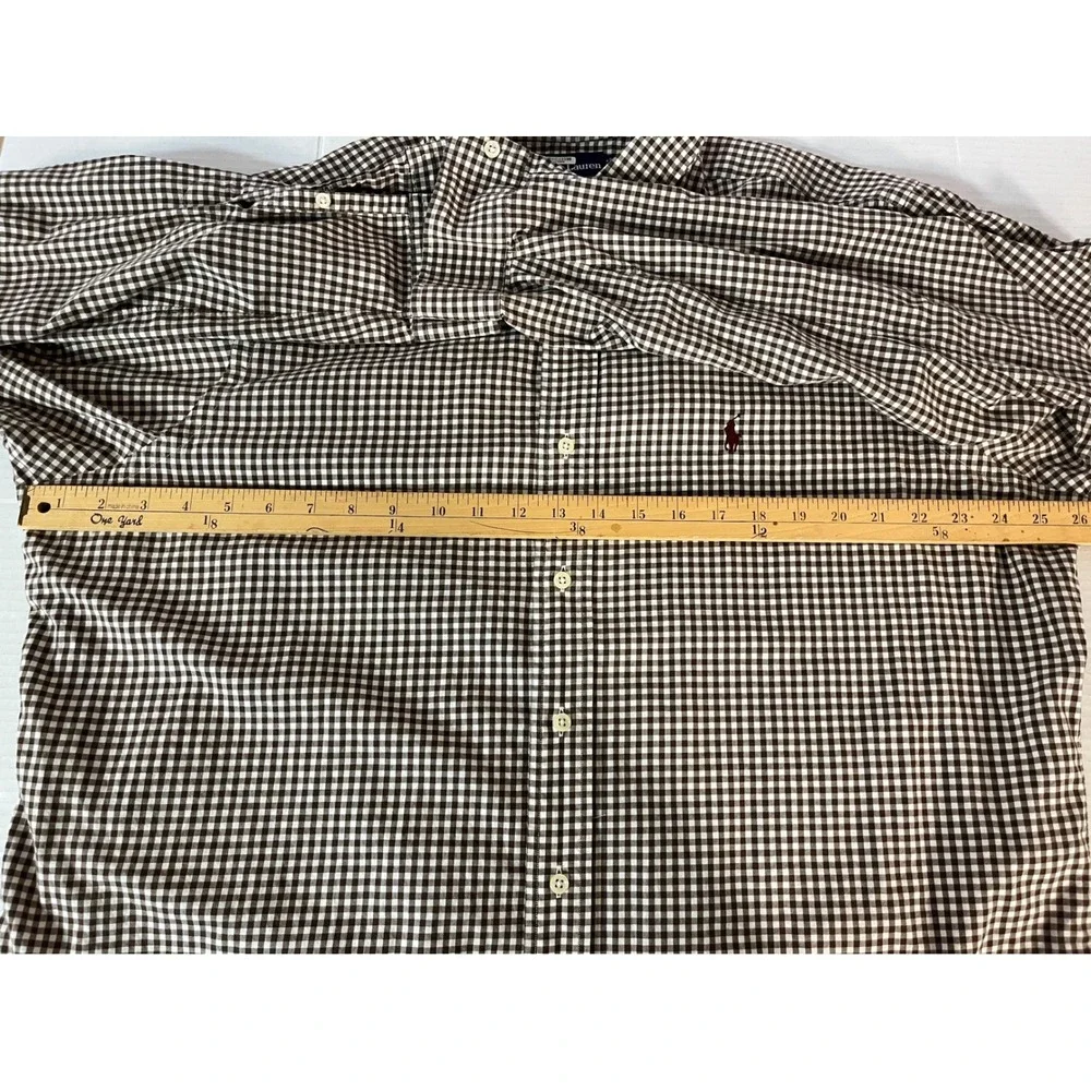 Ralph Lauren Button Down Shirt Mens XL Brown Gingham Classic Fit‎